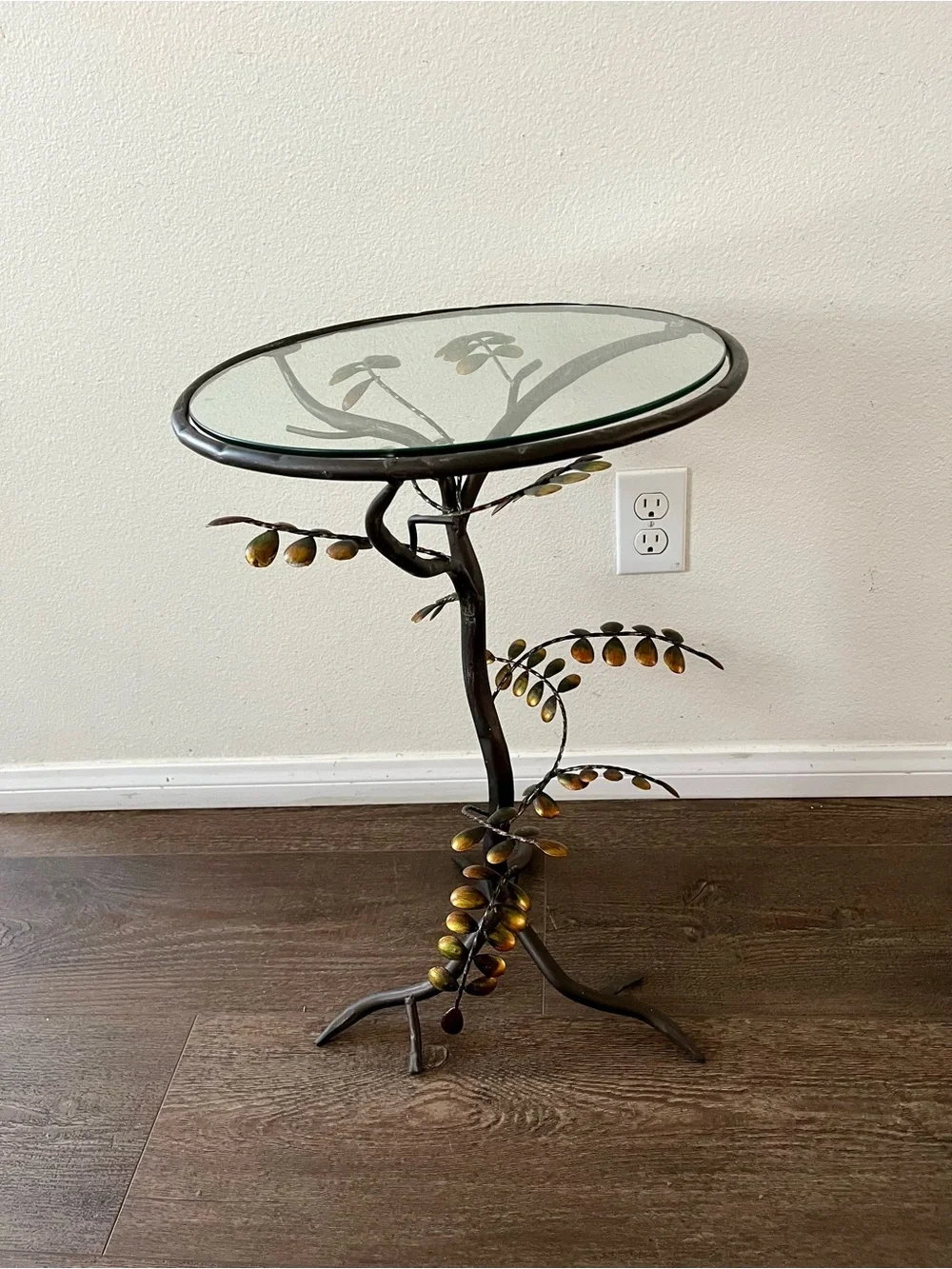 Pier 1 Brown and Gold Olive Branch Accent Table